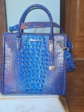 Blue Croc-Embossed Structured Tote Bag